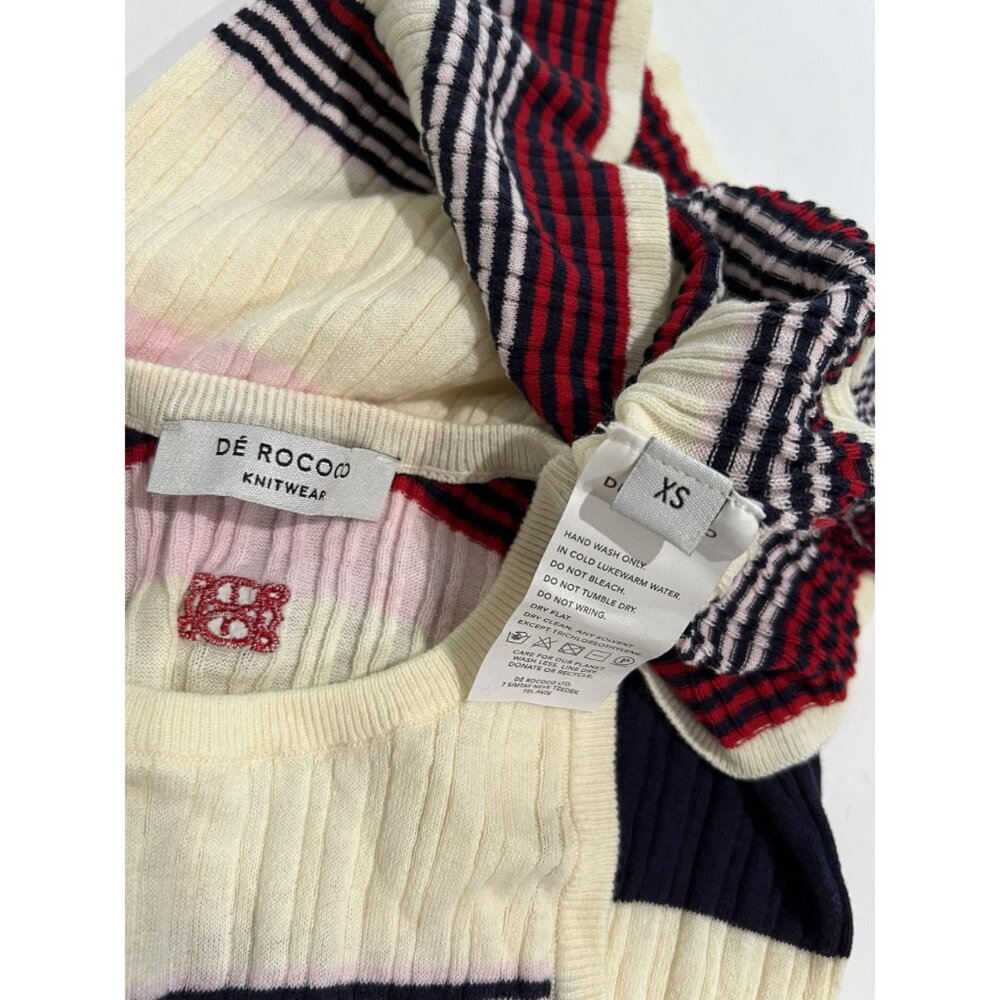 De Rococo Striped Ribbed Racer Tank Top in Navy Pink Red - Picture 5 of 5